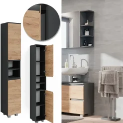 Badschrank J-Shape Grau 30 x 190 cm Vicco