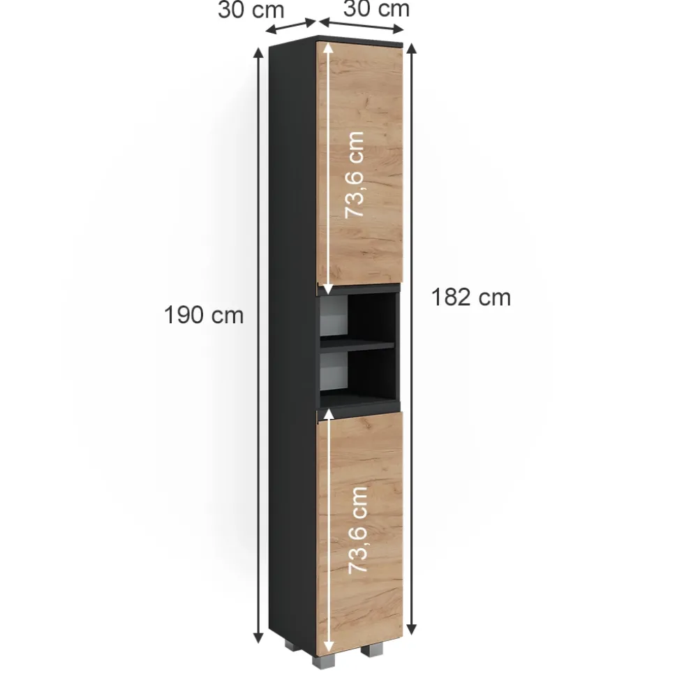 Badschrank J-Shape Grau 30 x 190 cm Vicco