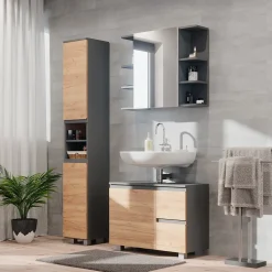 Badschrank J-Shape Grau 30 x 190 cm Vicco