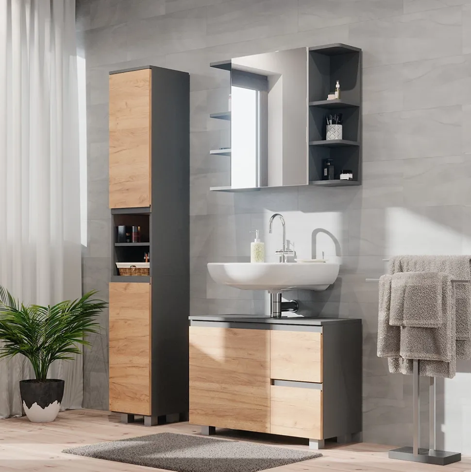 Badschrank J-Shape Grau 30 x 190 cm Vicco