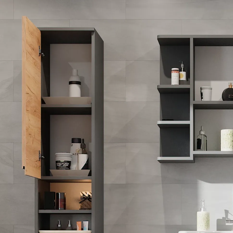 Badschrank J-Shape Grau 30 x 190 cm Vicco