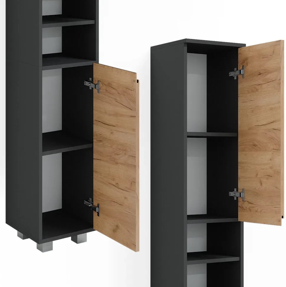 Badschrank J-Shape Grau 30 x 190 cm Vicco