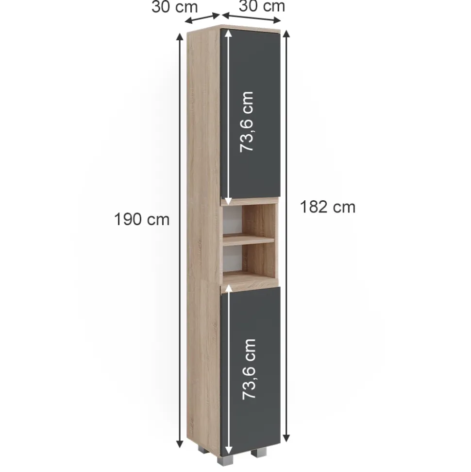 Badschrank J-Shape Sonoma 30 x 190 cm Vicco