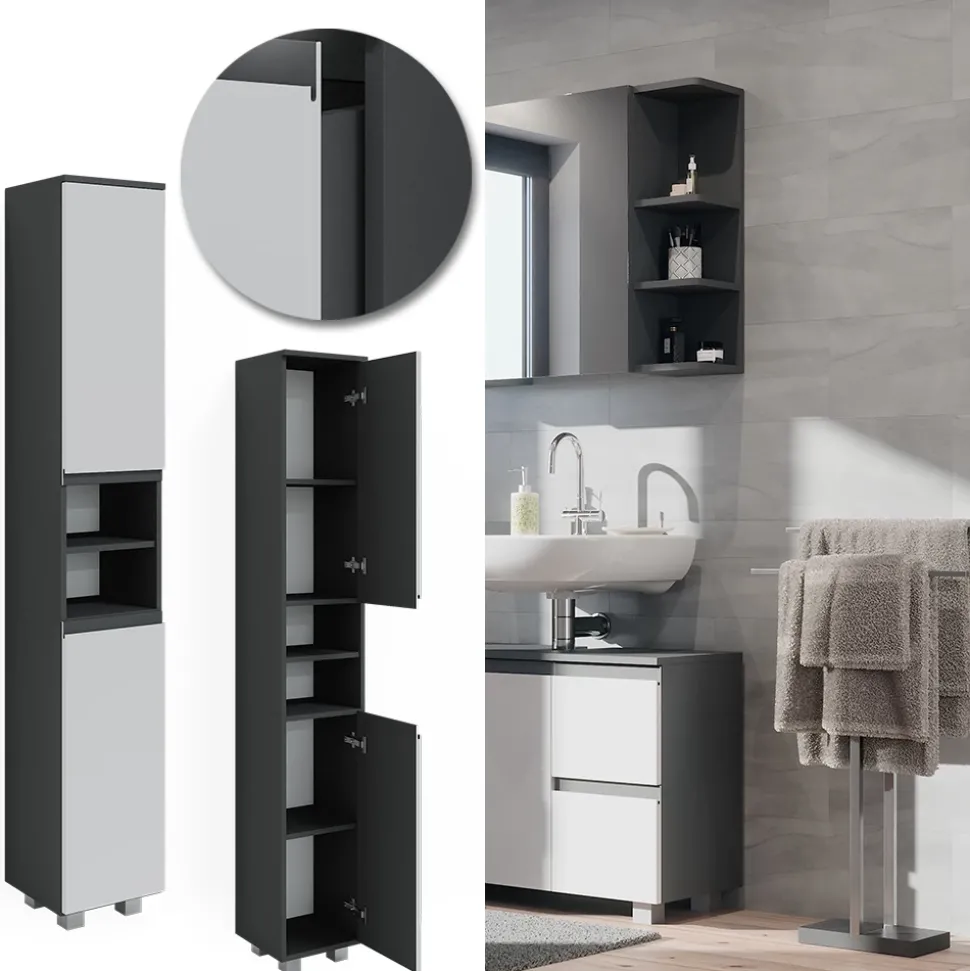 Badschrank J-Shape Weiß 30 x 190 cm Vicco