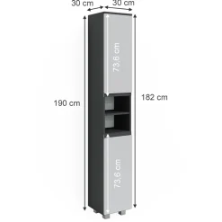Badschrank J-Shape Weiß 30 x 190 cm Vicco