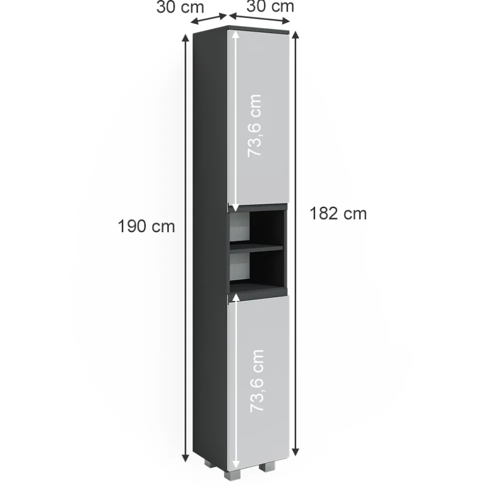 Badschrank J-Shape Weiß 30 x 190 cm Vicco