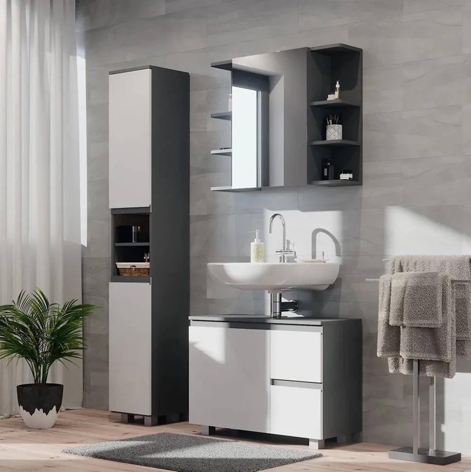 Badschrank J-Shape Weiß 30 x 190 cm Vicco