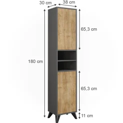 Badschrank Leano Anthrazit/Bergeiche 38 x 180 cm mit 2 Türen Vicco