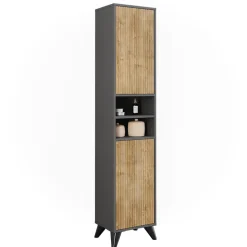 Badschrank Leano Anthrazit/Bergeiche 38 x 180 cm mit 2 Türen Vicco