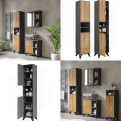 Badschrank Leano Anthrazit/Bergeiche 38 x 180 cm mit 2 Türen Vicco