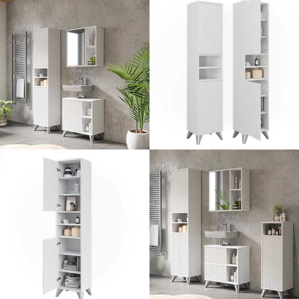 Badschrank Leano Weiß 38 x 180 cm mit 2 Türen Vicco
