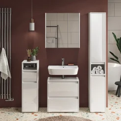 Badschrank Majest Weiß 30.2 x 191.5 cm mit Türen und offenem Fach Vicco