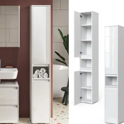 Badschrank Majest Weiß 30.2 x 191.5 cm mit Türen und offenem Fach Vicco