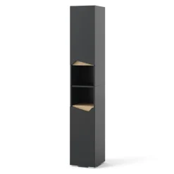 Badschrank Marelle Anthrazit/Artisan 30 x 180 cm mit Türen, und offenen Fächern Vicco