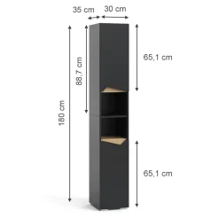 Badschrank Marelle Anthrazit/Artisan 30 x 180 cm mit Türen, und offenen Fächern Vicco