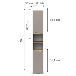 Badschrank Marelle Greige/Artisan 30 x 180 cm mit Türen, und offenen Fächern Vicco