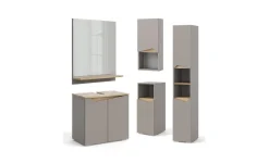Badschrank Marelle Greige/Artisan 30 x 180 cm mit Türen, und offenen Fächern Vicco