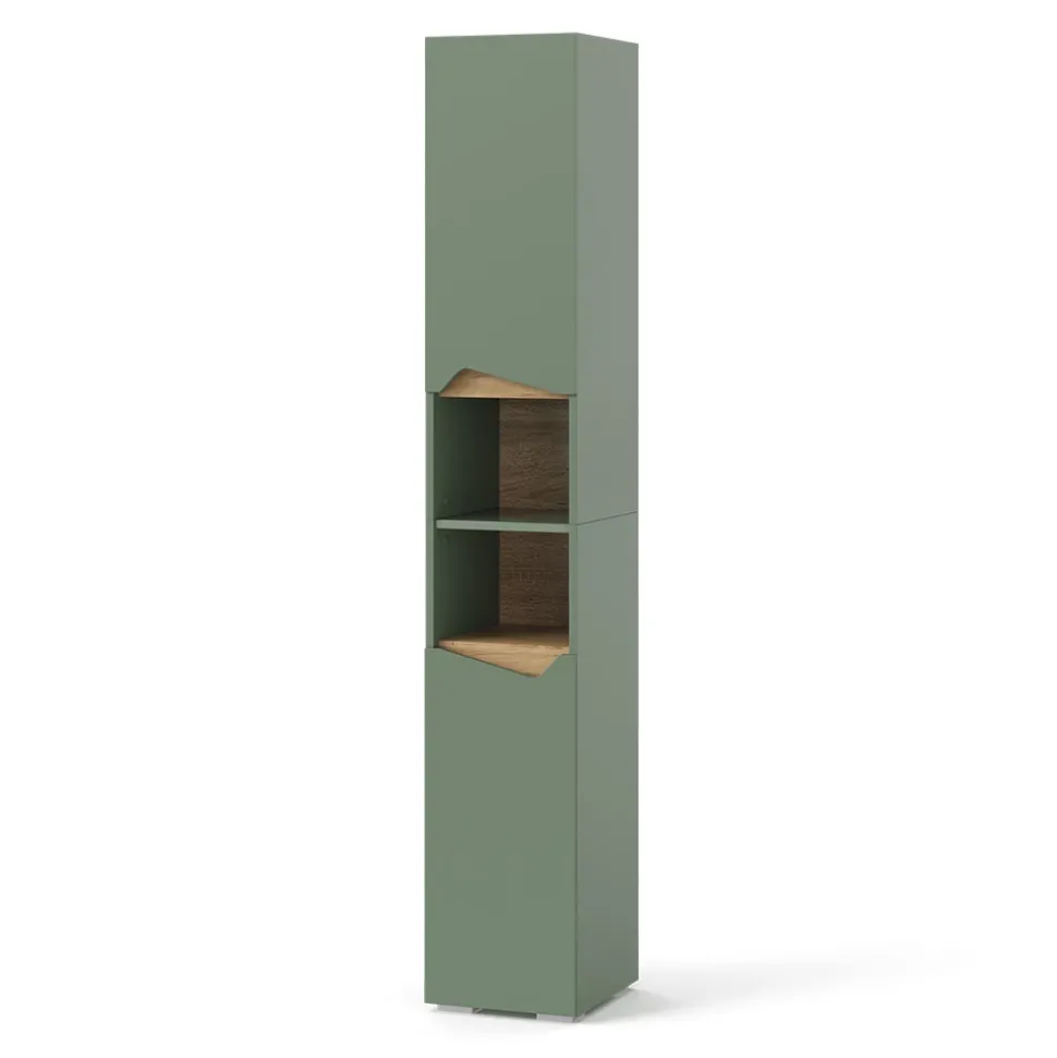 Badschrank Marelle Grün/Artisan 30 x 180 cm mit Türen und offenen Fächern Vicco