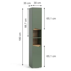 Badschrank Marelle Grün/Artisan 30 x 180 cm mit Türen und offenen Fächern Vicco
