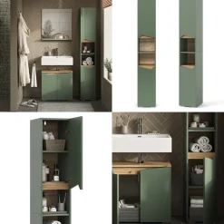 Badschrank Marelle Grün/Artisan 30 x 180 cm mit Türen und offenen Fächern Vicco