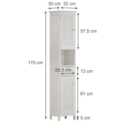 Badschrank Riad Weiß 32 x 170 cm mit Türen, Schublade und offenem Fach Vicco