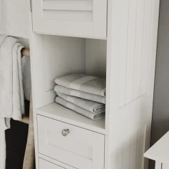 Badschrank Riad Weiß 32 x 170 cm mit Türen, Schublade und offenem Fach Vicco