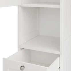 Badschrank Riad Weiß 32 x 170 cm mit Türen, Schublade und offenem Fach Vicco