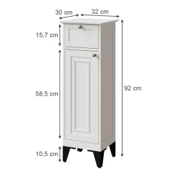 Badschrank Vanity Weiß 32 x 92 cm mit Schublade Vicco