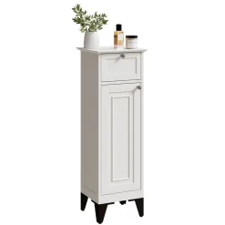 Badschrank Vanity Weiß 32 x 92 cm mit Schublade Vicco