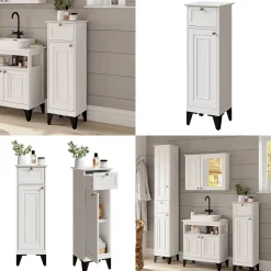 Badschrank Vanity Weiß 32 x 92 cm mit Schublade Vicco