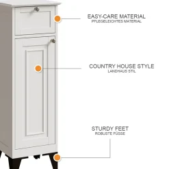 Badschrank Vanity Weiß 32 x 92 cm mit Schublade Vicco