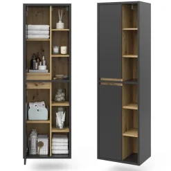 Badschrank Viola Anthrazit 50 x 170 cm mit Türen, und offenen Fächern Vicco