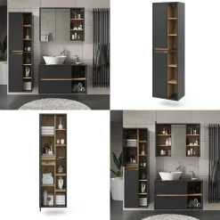 Badschrank Viola Anthrazit 50 x 170 cm mit Türen, und offenen Fächern Vicco