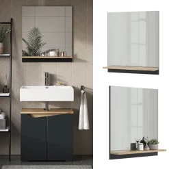 Badspiegel Marelle Anthrazit/Artisan 60 x 67 cm mit Regal Vicco