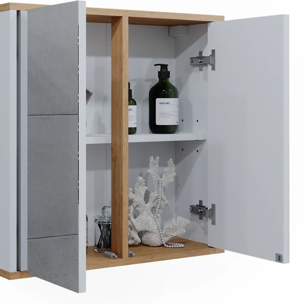 Badspiegelschrank Didi Weiß/Artisan 60 x 60 cm mit zwei Spiegeltüren Vicco