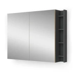 Badspiegelschrank Edelin Anthrazit/Artisan 100 x 75 cm mit Regalen Vicco