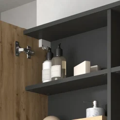 Badspiegelschrank Edelin Anthrazit/Artisan 100 x 75 cm mit Regalen Vicco