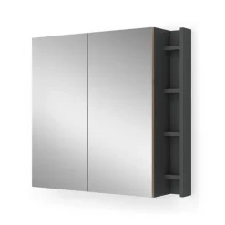 Badspiegelschrank Edelin Anthrazit/Artisan 80 x 75 cm mit Regalen Vicco