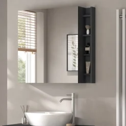 Badspiegelschrank Edelin Anthrazit/Artisan 80 x 75 cm mit Regalen Vicco