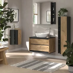 Badspiegelschrank Edelin Anthrazit/Artisan 80 x 75 cm mit Regalen Vicco