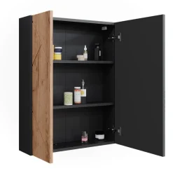 Badspiegelschrank Irma Anthrazit/Goldkraft Eiche 60 x 75 cm Vicco