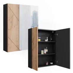 Badspiegelschrank Irma Anthrazit/Goldkraft Eiche 60 x 75 cm Vicco