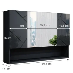 Badspiegelschrank Irma Anthrazit Hochglanz 80.1 x 55 cm Vicco