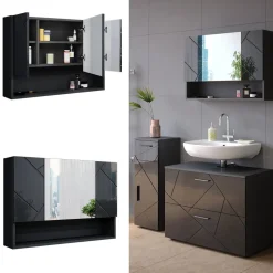 Badspiegelschrank Irma Anthrazit Hochglanz 80.1 x 55 cm Vicco