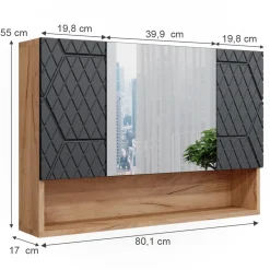 Badspiegelschrank Irma Anthrazit mit Wabenstruktur 80.1 x 55 cm Vicco