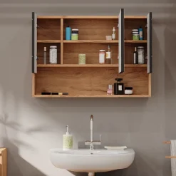 Badspiegelschrank Irma Anthrazit mit Wabenstruktur 80.1 x 55 cm Vicco