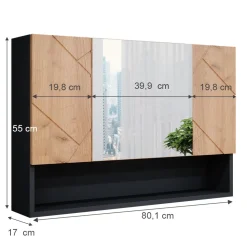 Badspiegelschrank Irma Goldkraft Eiche/Anthrazit 80.1 x 55 cm Vicco