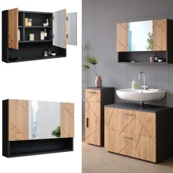 Badspiegelschrank Irma Goldkraft Eiche/Anthrazit 80.1 x 55 cm Vicco