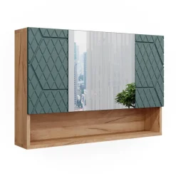 Badspiegelschrank Irma Grün/Goldkraft Eiche 80.1 x 55 cm Vicco