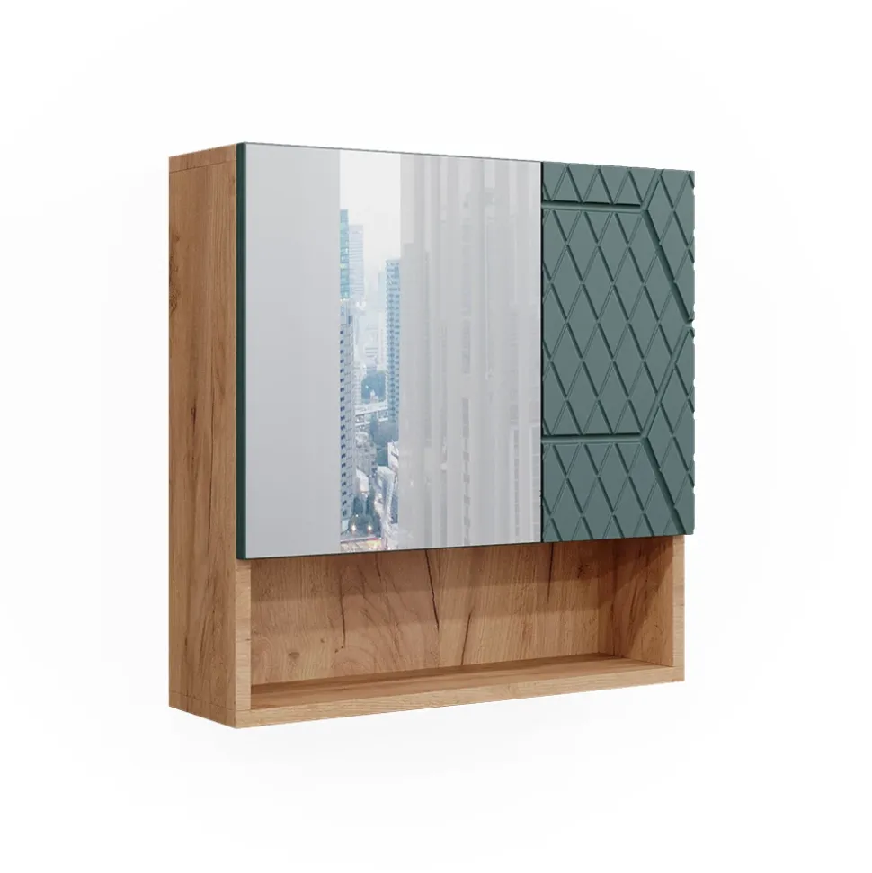 Badspiegelschrank Irma Grün/Goldkraft Eiche 54 x 55 cm Vicco